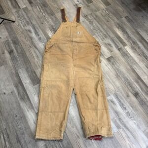 VTG Carhartt Quilted Lined Insulated Bibs Overalls Mens Size 46x30 Brown R02 USA